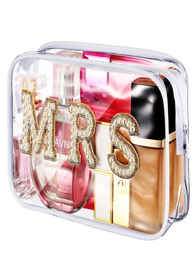LEIFIDE Bride Bag Clear Makeup Bag Bride Gift Cosmetic Packet Mrs Pearl Bachelorette Toiletry Packet Wifey Pouch Rhinestone Letter PVC Travel Case Wifey Purse Portable(MRS Style) - Image 1