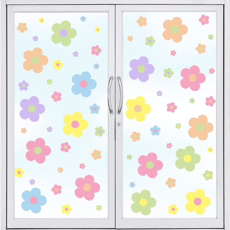 Whaline 9 Sheets DoubleSided Colorful Flowers Window Clings for Spring and Fall  Preppy Trendy Decals AntiCollision Stickers for Teen Home Room Classroom Decor