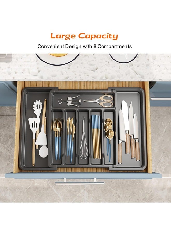 Silverware Drawer Organizer, Expandable Cutlery Organizer, Adjustable Kitchen Cutlery Organizer Large Capacity Cutlery Organizer and Storage Cutlery Tray for Spoon Fork and Knife (Black)  - Image 2