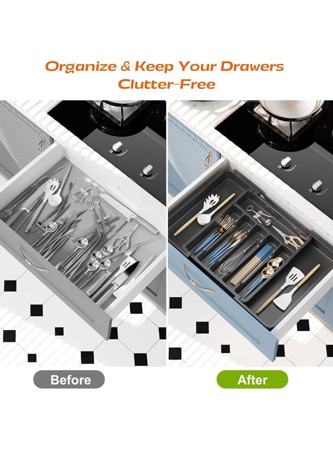 Silverware Drawer Organizer, Expandable Cutlery Organizer, Adjustable Kitchen Cutlery Organizer Large Capacity Cutlery Organizer and Storage Cutlery Tray for Spoon Fork and Knife (Black)  - Image 3