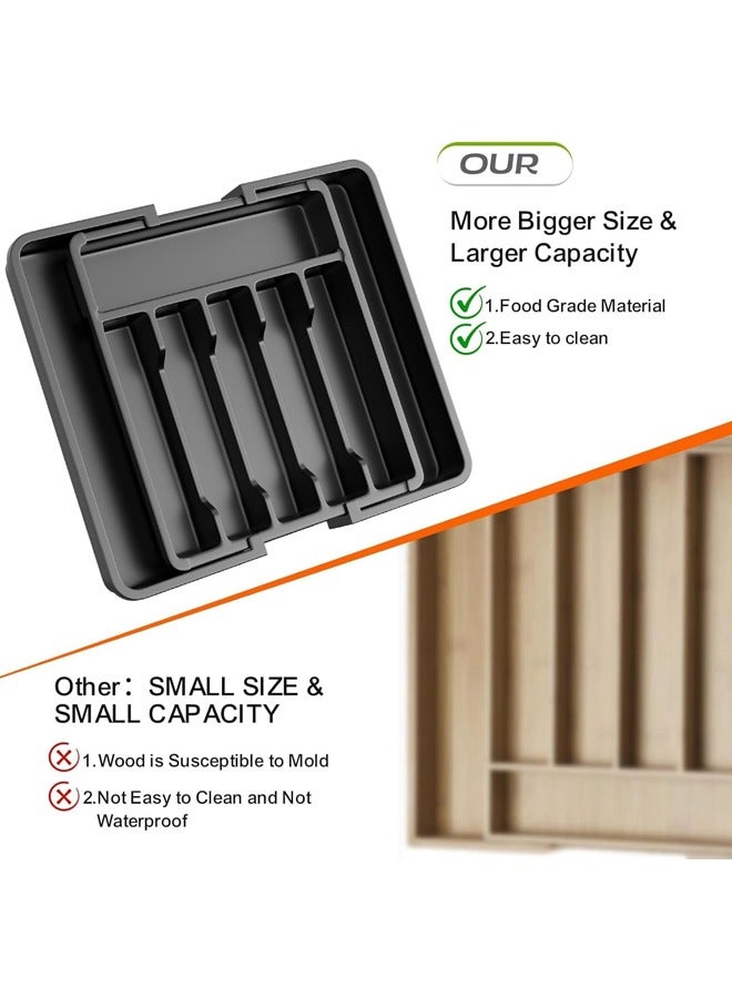 Silverware Drawer Organizer, Expandable Cutlery Organizer, Adjustable Kitchen Cutlery Organizer Large Capacity Cutlery Organizer and Storage Cutlery Tray for Spoon Fork and Knife (Black)  - Image 4