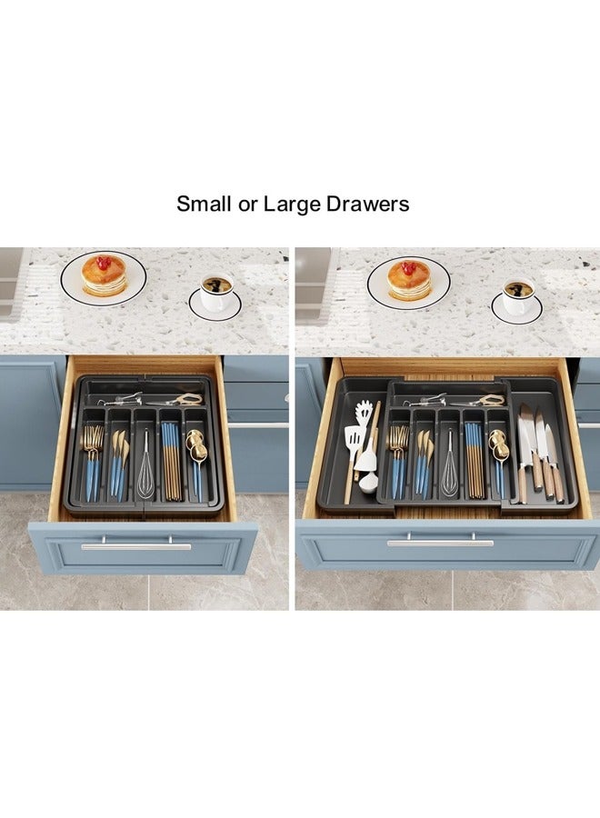 Silverware Drawer Organizer, Expandable Cutlery Organizer, Adjustable Kitchen Cutlery Organizer Large Capacity Cutlery Organizer and Storage Cutlery Tray for Spoon Fork and Knife (Black)  - Image 5
