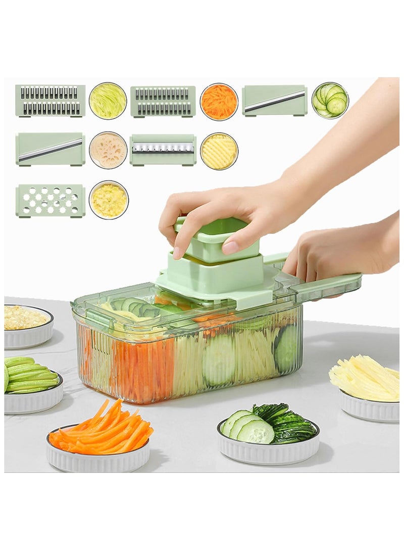 Generic Vegetable Chopper Mandoline Slicer for Kitchen Mandoline Slicer with Container Round Vegetable Chopper Veggie Slicer for Potatoes Cucumbers Radishes Onions etc  - Image 1