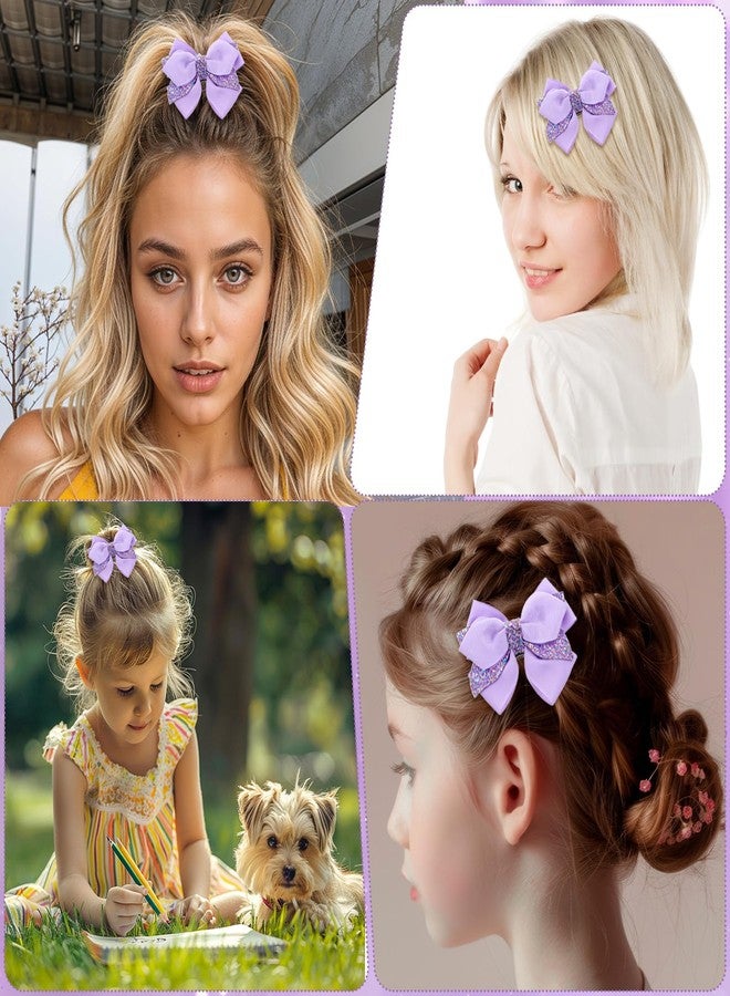 Tyqour 2 Pcs 3.94 Inch Purple Hair Bow Clips, Sequin Alligator Barrettes Glitter Large Hair Bows Pins for Girls Teens Toddler Kids Fall Halloween Mermaid Costume Decor Accessory Birthday Gift - Image 3