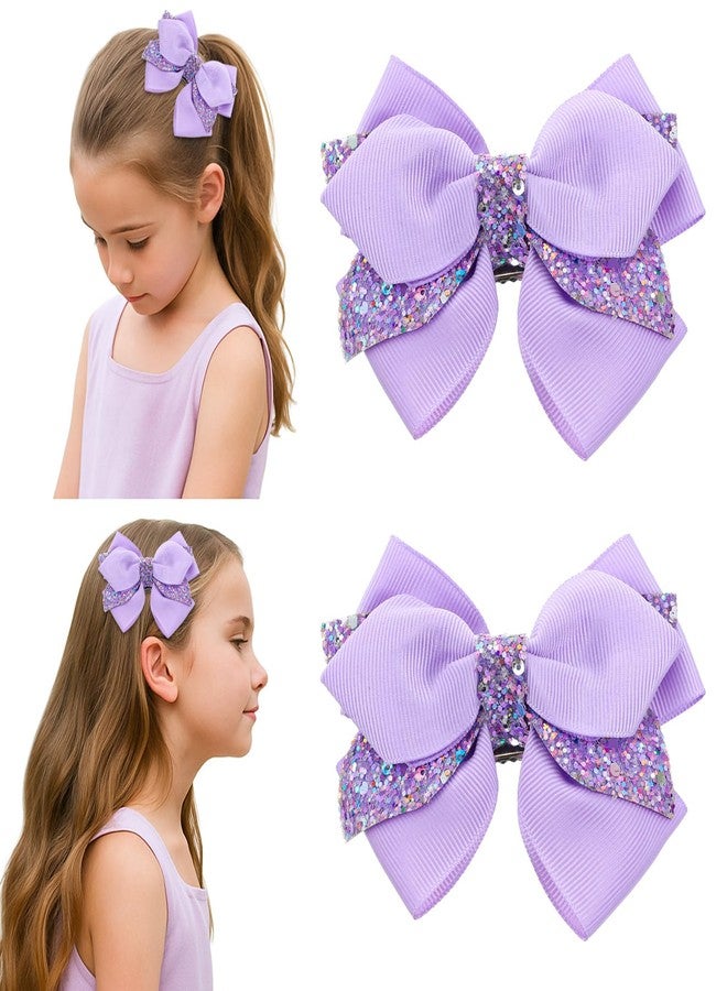Tyqour 2 Pcs 3.94 Inch Purple Hair Bow Clips, Sequin Alligator Barrettes Glitter Large Hair Bows Pins for Girls Teens Toddler Kids Fall Halloween Mermaid Costume Decor Accessory Birthday Gift - Image 1