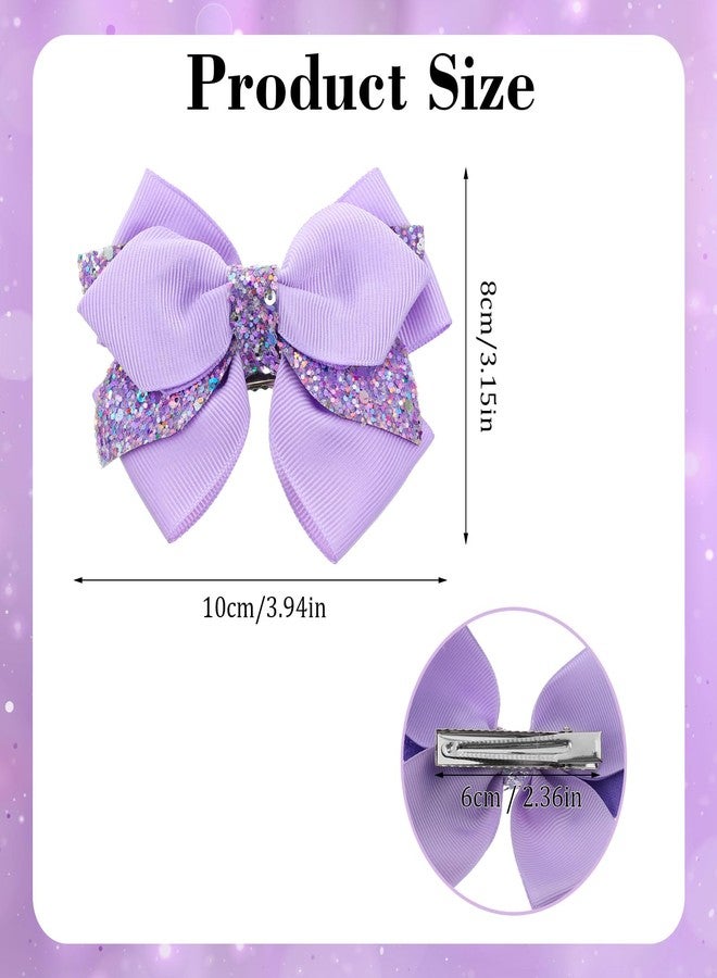 Tyqour 2 Pcs 3.94 Inch Purple Hair Bow Clips, Sequin Alligator Barrettes Glitter Large Hair Bows Pins for Girls Teens Toddler Kids Fall Halloween Mermaid Costume Decor Accessory Birthday Gift - Image 2