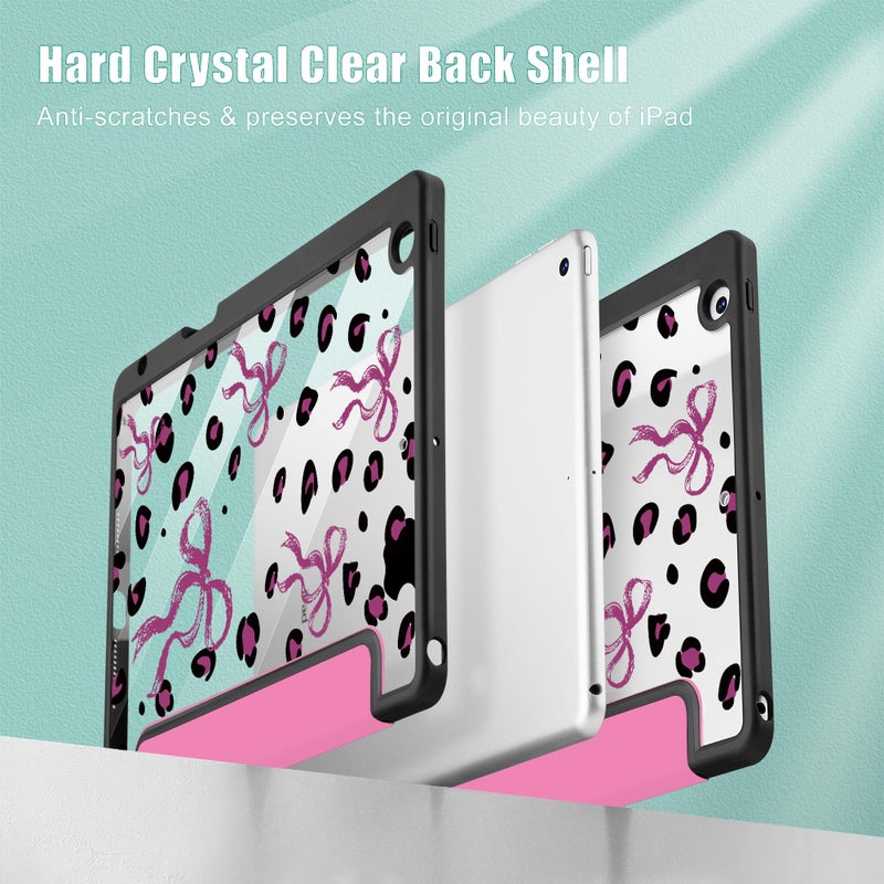 Mektron Printed Case for iPad 10.2 Inch 2021/2020/2019, for iPad 9th/8th/7th Generation Case, Buit in Pencil Holder with Shockproof Cover Clear Shell + Trifold Stand, Composition Book-Bows - Image 3
