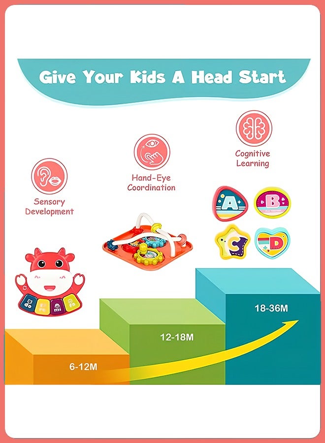 كويفلوكس لعبة تعليمية مبكرة للأطفال 6 في 1، مكعب أنشطة متعدد الوظائف، لعبة تعليمية حسية للأطفال، ألعاب تعليمية للرضع والأطفال الصغار مزودة بأضواء وأصوات وساعة، ألعاب تعليمية مناسبة لتنمية مهارات الأطفال العملية وتدريبهم عليها، لون أحمر - Image 5