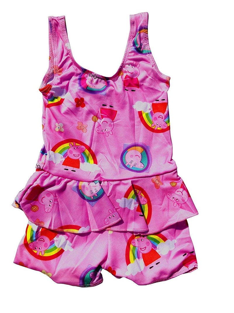 DRAUSS One Piece Girl's Synthetic Digital Printed Swimming Costume in Frock Style. Pink - Image 1