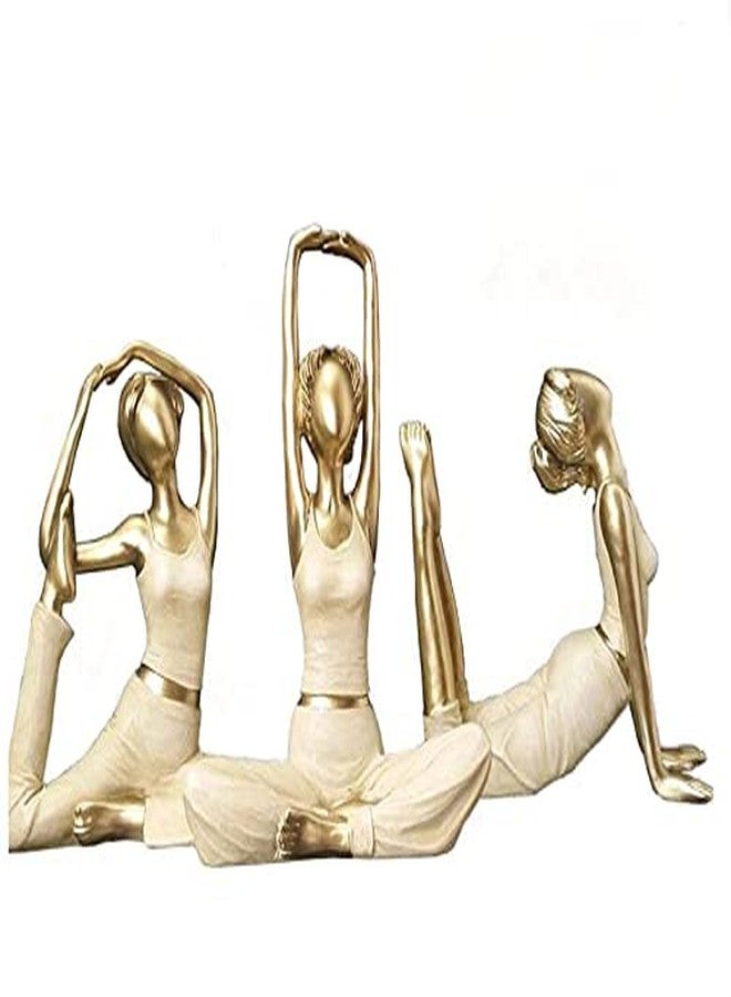 realideas Vintage Brass Gold Yoga Figurine Meditation Yoga Statue Decorative Stretching Yoga Pose Sculpture - Set of 3 - Nameste Zen Decor Yoga Figurines - Image 1
