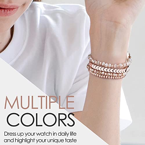 MOFREE Beaded Bracelet Compatible with Apple Watch Band 42mm/44mm/45mm/49mm/46mm Series 11/10/9/8/7/SE/6/5/4/3/2/1 Women Fashion Handmade Elastic Stretch Strap for iWatch Bands for Women Rose Gold - Image 5