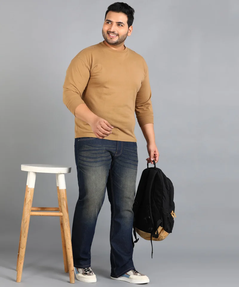 Urbano Fashion  Urbano Plus Men's Dark Blue Washed Bootcut Jeans Stretchable  | Best Price UAE