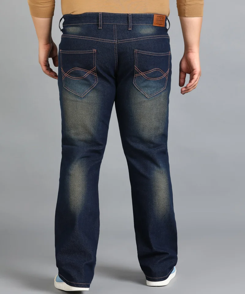 Urbano Fashion  Urbano Plus Men's Dark Blue Washed Bootcut Jeans Stretchable  | Best Price UAE