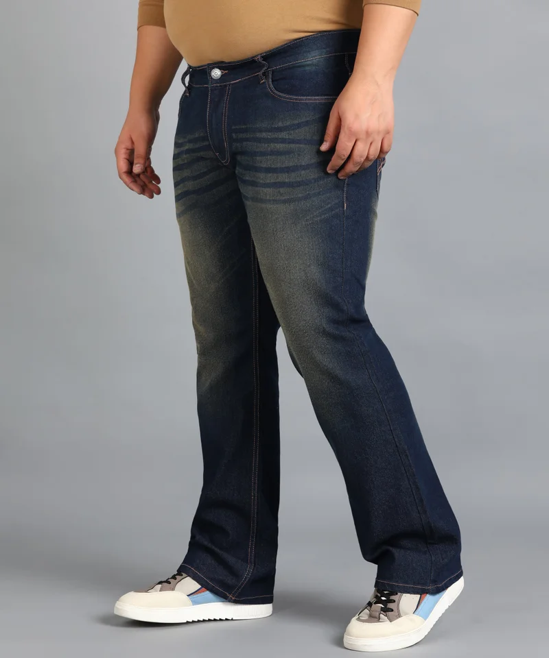 Urbano Fashion  Urbano Plus Men's Dark Blue Washed Bootcut Jeans Stretchable  | Best Price UAE