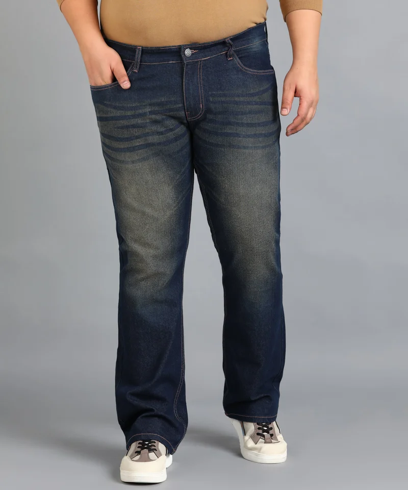 Urbano Plus Men's Dark Blue Washed Bootcut Jeans Stretchable
