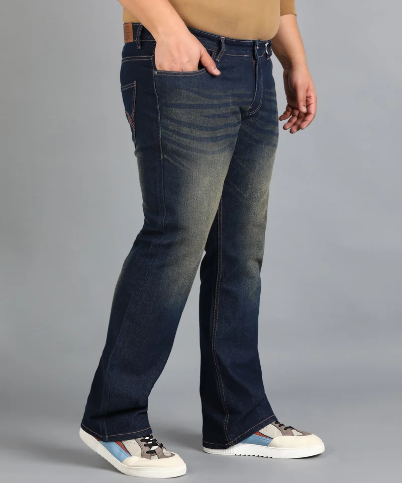 Urbano Fashion  Urbano Plus Men's Dark Blue Washed Bootcut Jeans Stretchable  | Best Price UAE