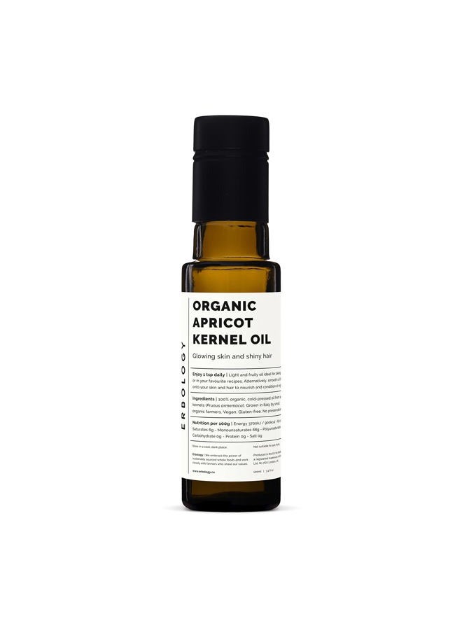 Erbology Organic Apricot Kernel Oil 100ml - Cold-Pressed - Skin and Gut Health - Small Batch - Sustainably Sourced in Italy - No Additives or Preservatives - Vegan - GMO-Free - Image 1