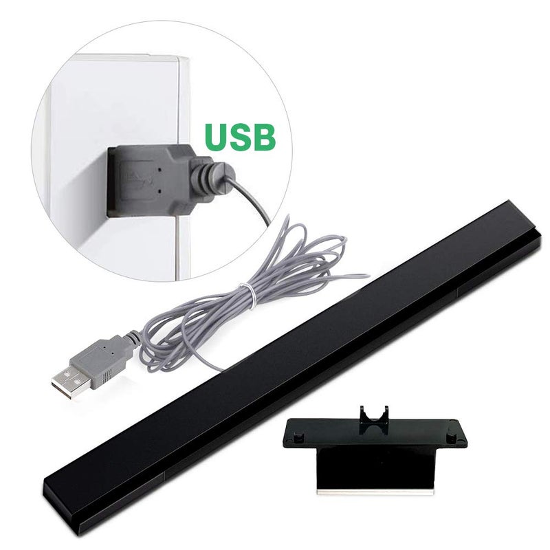 SOONORY for USB Wii Sensor Bar, Infrared IR Ray Motion Sensor Signal Receiver Compatible with Nintendo Wii and Wii U Console USB Port with Stable Stand(Black/Silvery) - Image 3