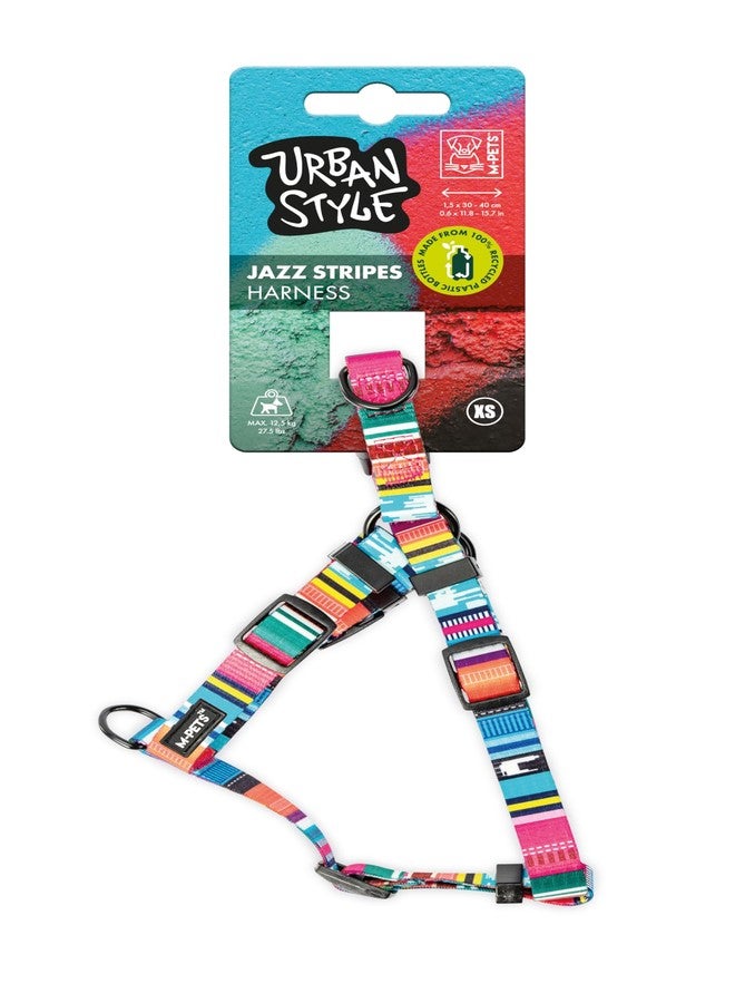 M-PETS Urban Style Jazz Stripes Harness for X-Small Dogs, Adjustable Neck, Chest Fit, EcoFriendly Dog Harness, Strong Nylon Buckles, Easy to Clean, for Walking, Training & Outdoor Activities, X-Small - Image 1