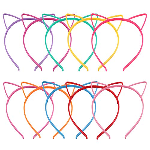 Candygirl Cat Ear Headbands 10pcs Mix Colors Plastic Headbands for Girls Women Hair Accessories for Daily Wearing and Party Favors
