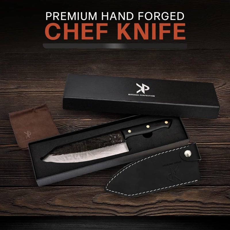 Kitchen perfection Handmade Chefs Carving Knife For Meat Cutting- Extremely Sharp Cooking Knife 8 Inch -Hand Sharpen Best Gift For Men - High Carbon Steel w/Leather Sheath - Image 4