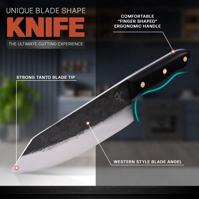 Kitchen perfection Handmade Chefs Carving Knife For Meat Cutting- Extremely Sharp Cooking Knife 8 Inch -Hand Sharpen Best Gift For Men - High Carbon Steel w/Leather Sheath - Image 5