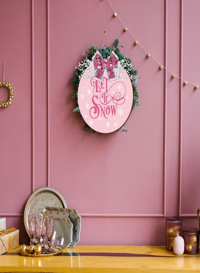 Whaline Christmas Welcome Sign Pink Wooden Hanging Sign Xmas Winter Snowflake Door Wreath Decor with Bow Berries for Indoor Outdoor Home Farmhouse Porch Wall Window Decor - Image 5