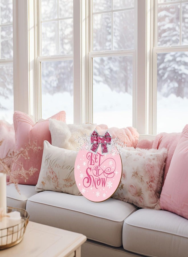 Whaline Christmas Welcome Sign Pink Wooden Hanging Sign Xmas Winter Snowflake Door Wreath Decor with Bow Berries for Indoor Outdoor Home Farmhouse Porch Wall Window Decor - Image 4