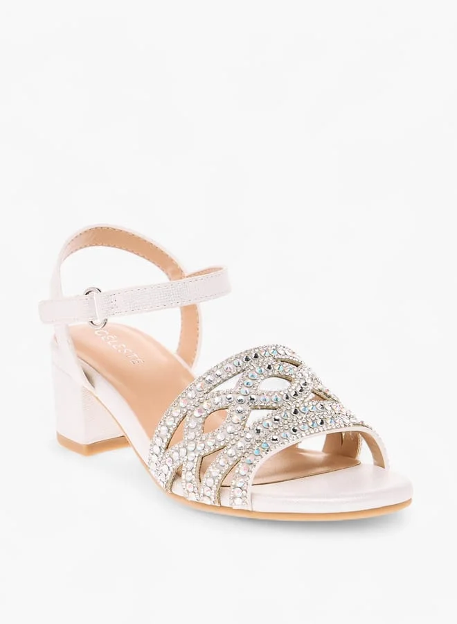 Celeste Girl's Embellished Sandals with Hook and Loop Closure