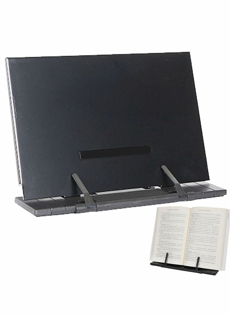 Desk Book Stand Metal Reading Rest Holder Portable Document for Cook Music iPad Laptop with 7 Adjustable Positions and  Paper Clips - Image 1