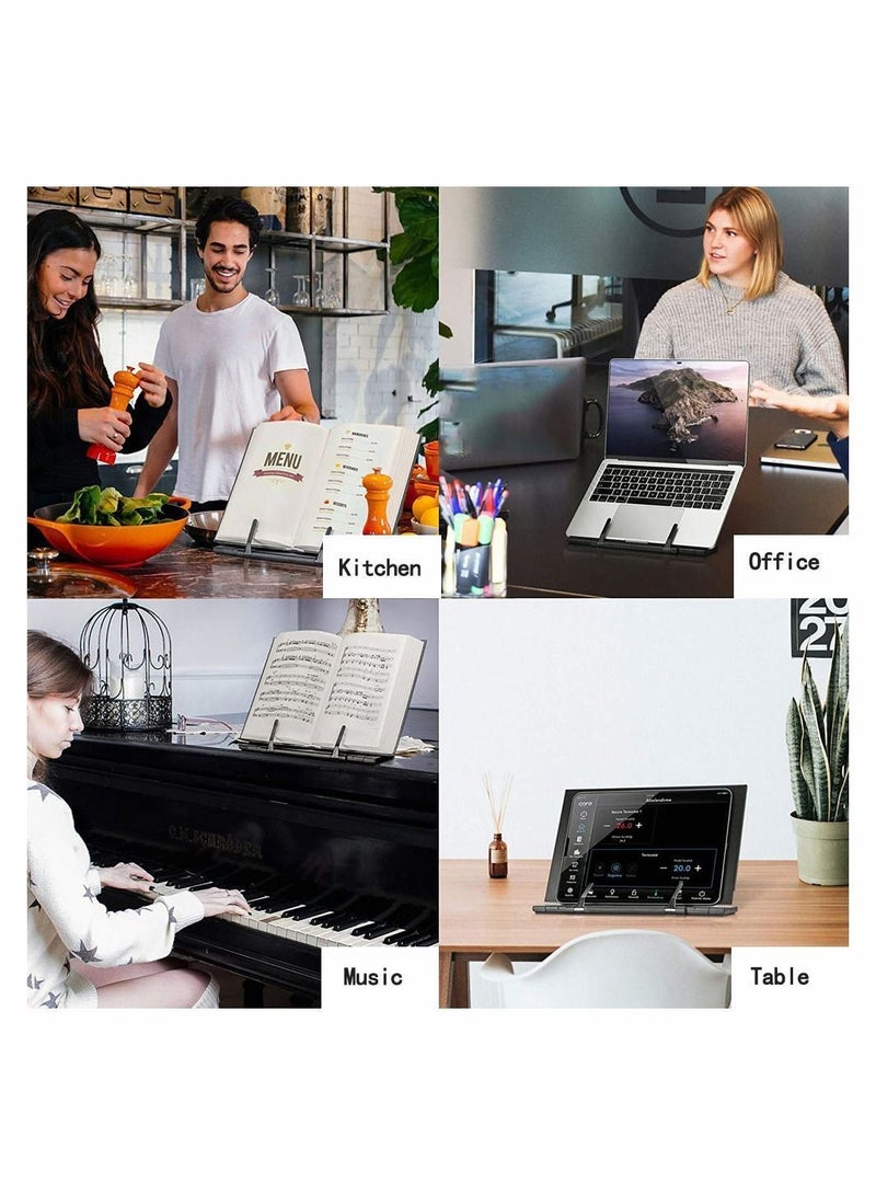 Desk Book Stand Metal Reading Rest Holder Portable Document for Cook Music iPad Laptop with 7 Adjustable Positions and  Paper Clips - Image 3