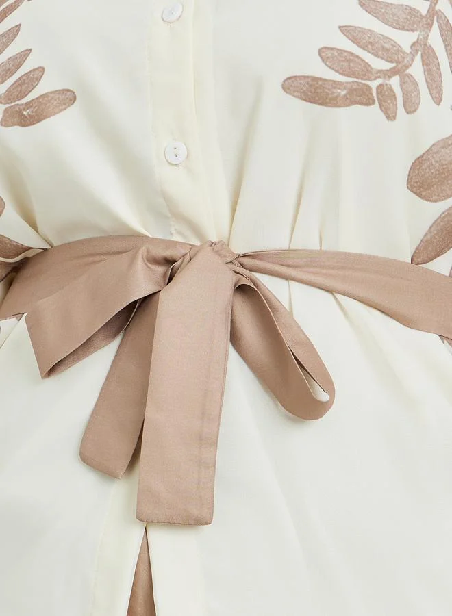 Styli Plus Size Floral Print Belted Blouse