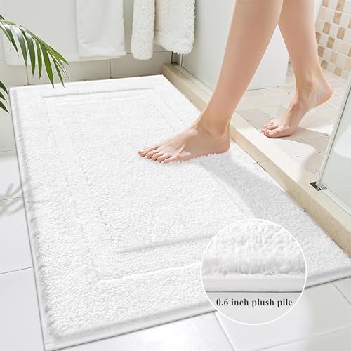 SHACOS Bathroom Rugs Sets of 2 Piece 32x20 inch, Absorbent White Bath Mats for Bathroom Non Slip, Soft Washable Bath Rugs for Shower Tub Decor Accessories - Image 2