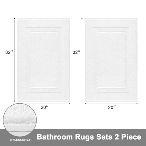 SHACOS Bathroom Rugs Sets of 2 Piece 32x20 inch, Absorbent White Bath Mats for Bathroom Non Slip, Soft Washable Bath Rugs for Shower Tub Decor Accessories - Image 3