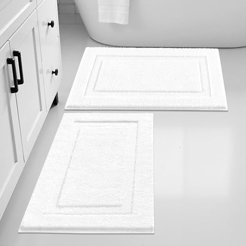 SHACOS Bathroom Rugs Sets of 2 Piece 32x20 inch, Absorbent White Bath Mats for Bathroom Non Slip, Soft Washable Bath Rugs for Shower Tub Decor Accessories - Image 4