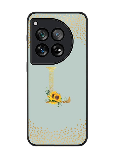 Rugged Black edge case for OnePlus 12R / OnePlus Ace 3 5G, Slim fit Soft Cover Custom Monogram Initial Letter Floral Pattern Alphabet - L (Light Grey)