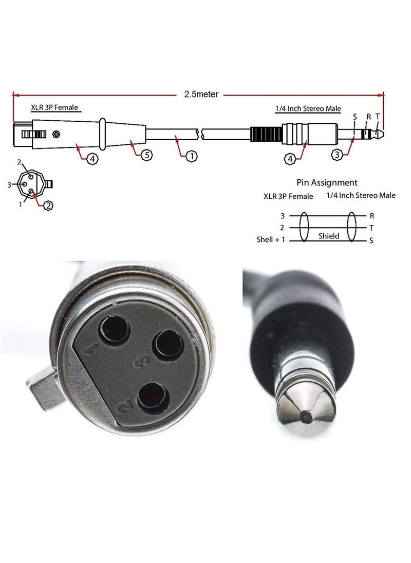 Generic XLR Female Socket To 6.35mm 1/4'' Mono Male Jack Shielded Plug Stereo Audio Cable Cord Wire for Mic Mixer Amplifier Sound Card (Black)  - Image 5