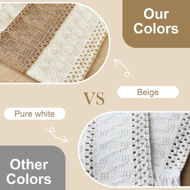 FEXIA Boho Placemats Set of 6, Brown, Square, 11.8"x19.6", Natural Cotton Burlap, for Dining Table Centerpiece, Thanksgiving Home Decorations - Image 4