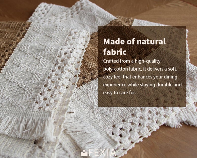 FEXIA Boho Placemats Set of 6, Brown, Square, 11.8"x19.6", Natural Cotton Burlap, for Dining Table Centerpiece, Thanksgiving Home Decorations - Image 5