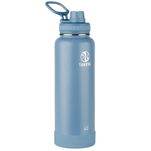 Takeya Actives Stainless Steel Water Bottle, Insulated Spout Lid, Keeps Drinks Cold 24 Hrs, Leakproof, Durable, Dishwasher Safe, Ideal for Gym, Travel, Fits Most Cup Holders, 40 oz/Bluestone - Image 1