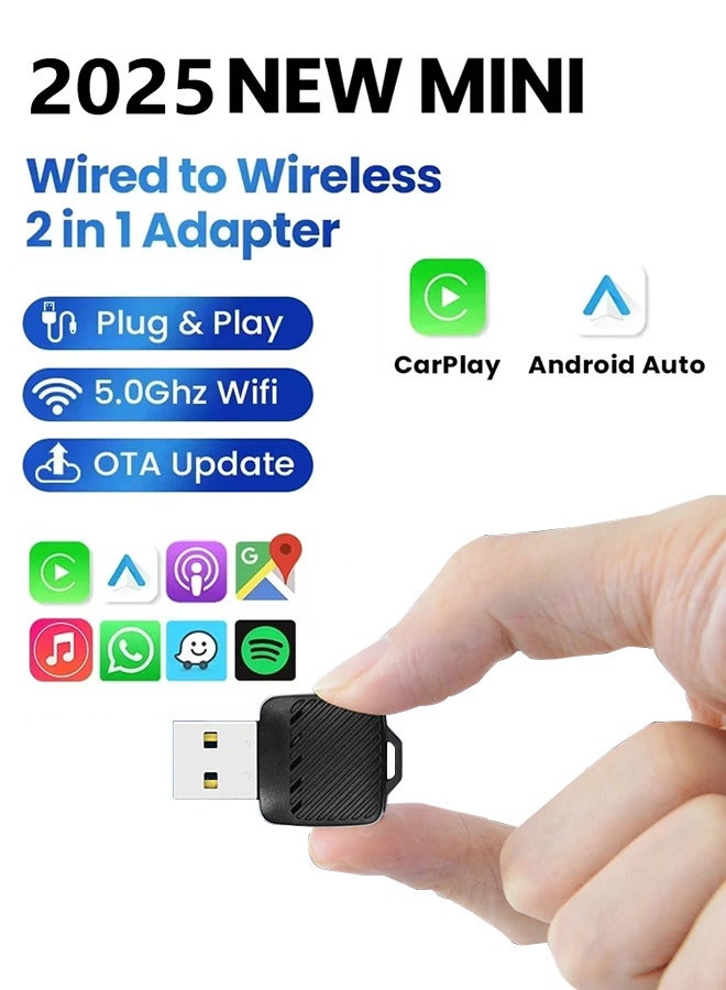 Generic 2 in 1 ultra-mini wireless CarPlay, 2.4+5G WIFI, wired to wireless CarPlay, Suitable for 98% original wired CarPlay/Android Auto cars, plug and play  - Image 1