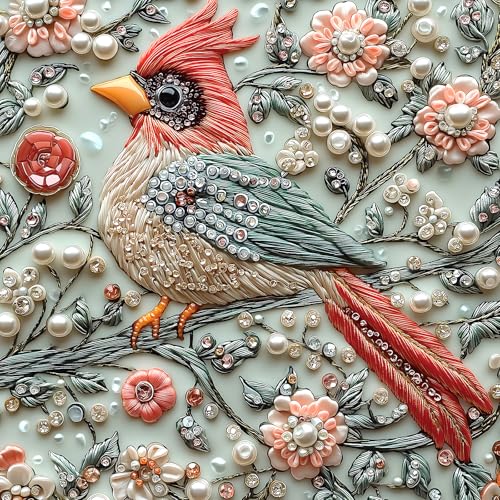 MINIWAN Crystal Bird 500 Piece Puzzles for Adults Cute Cardinal Floral Art Jigsaw Puzzles Bird Diamond Puzzle with Letters on Back Hard Impossible Difficult Unique Challenging Family Puzzle20x20 - Image 1