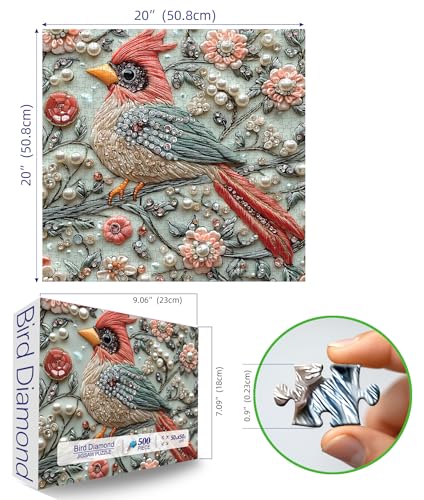 MINIWAN Crystal Bird 500 Piece Puzzles for Adults Cute Cardinal Floral Art Jigsaw Puzzles Bird Diamond Puzzle with Letters on Back Hard Impossible Difficult Unique Challenging Family Puzzle20x20 - Image 5