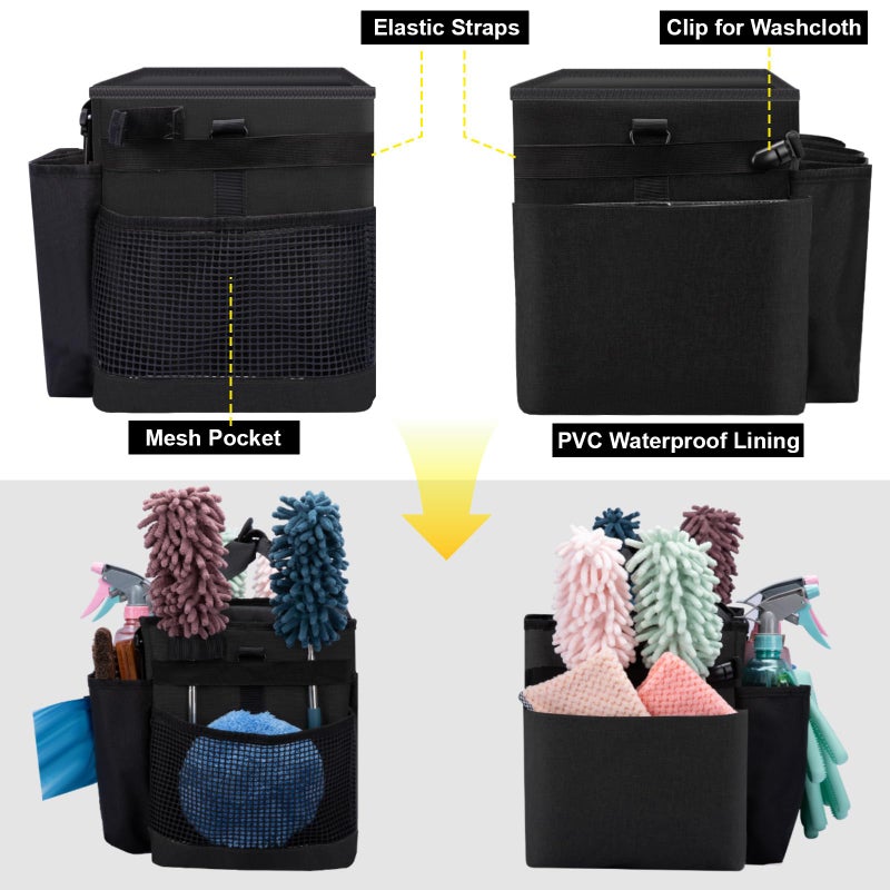 Wigojoy Wearable Large Cleaning Caddy Bag for Housekeeper, Clean Supply Organizer with Adjustable Shoulder, Waist & Handle Straps, Detailing Bag for Kitchen Supplies (Black) - Image 5