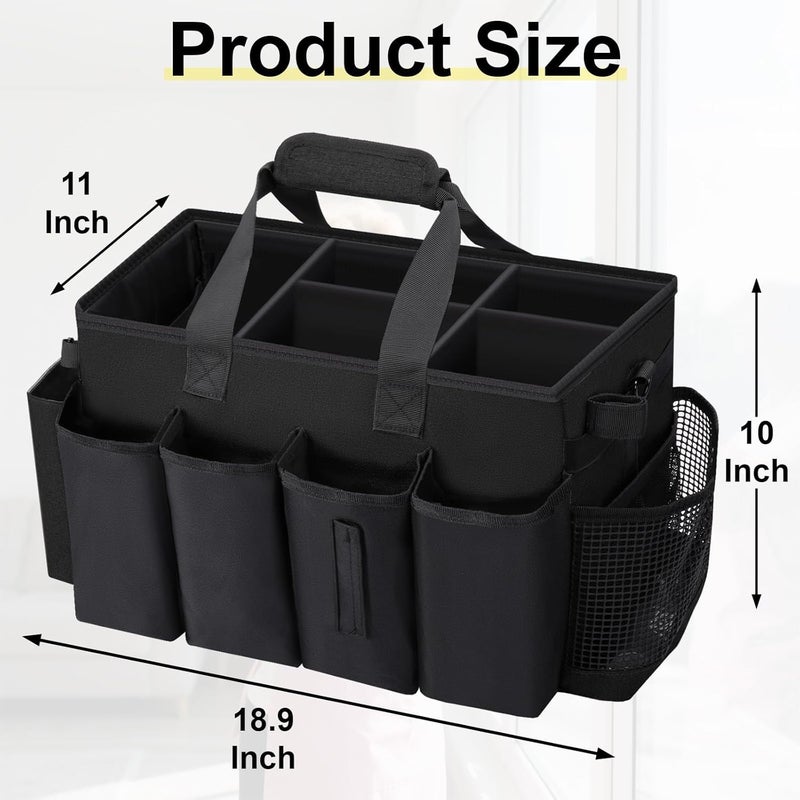 Wigojoy Wearable Large Cleaning Caddy Bag for Housekeeper, Clean Supply Organizer with Adjustable Shoulder, Waist & Handle Straps, Detailing Bag for Kitchen Supplies (Black) - Image 2