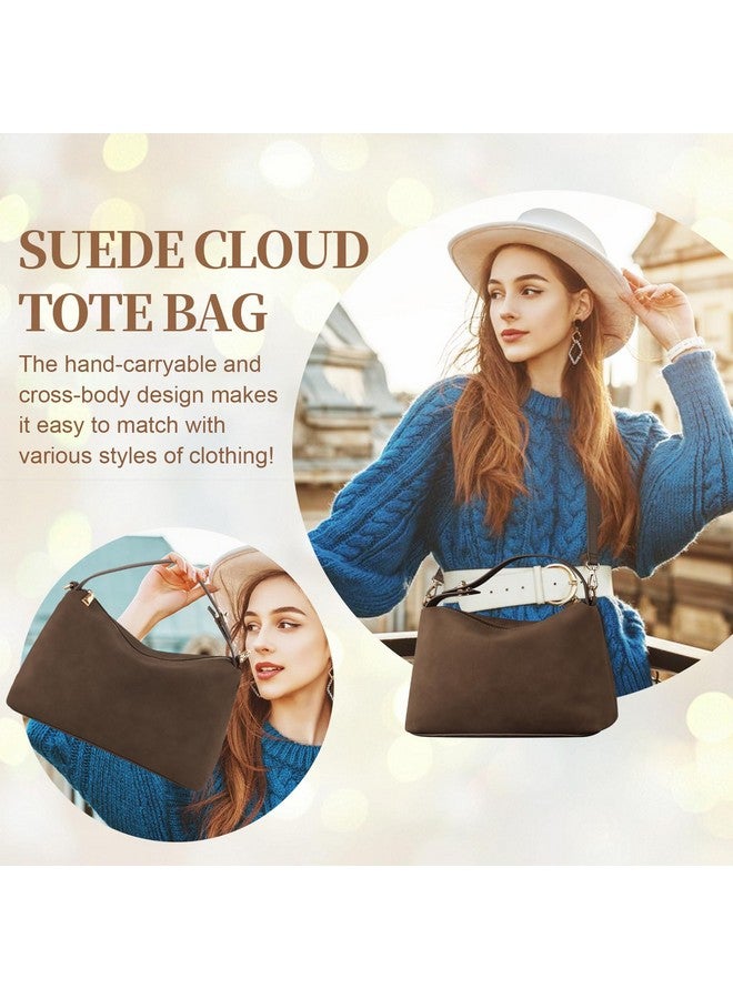 حقائب توت من الجلد السويدي للنساء، حقيبة يد من الجلد السويدي البني بمقبض علوي مع حزام قابل للتعديل، حقيبة كروس بودي هوبو، حقيبة كتف كريسنت ساتشل (قهوة) - Image 1