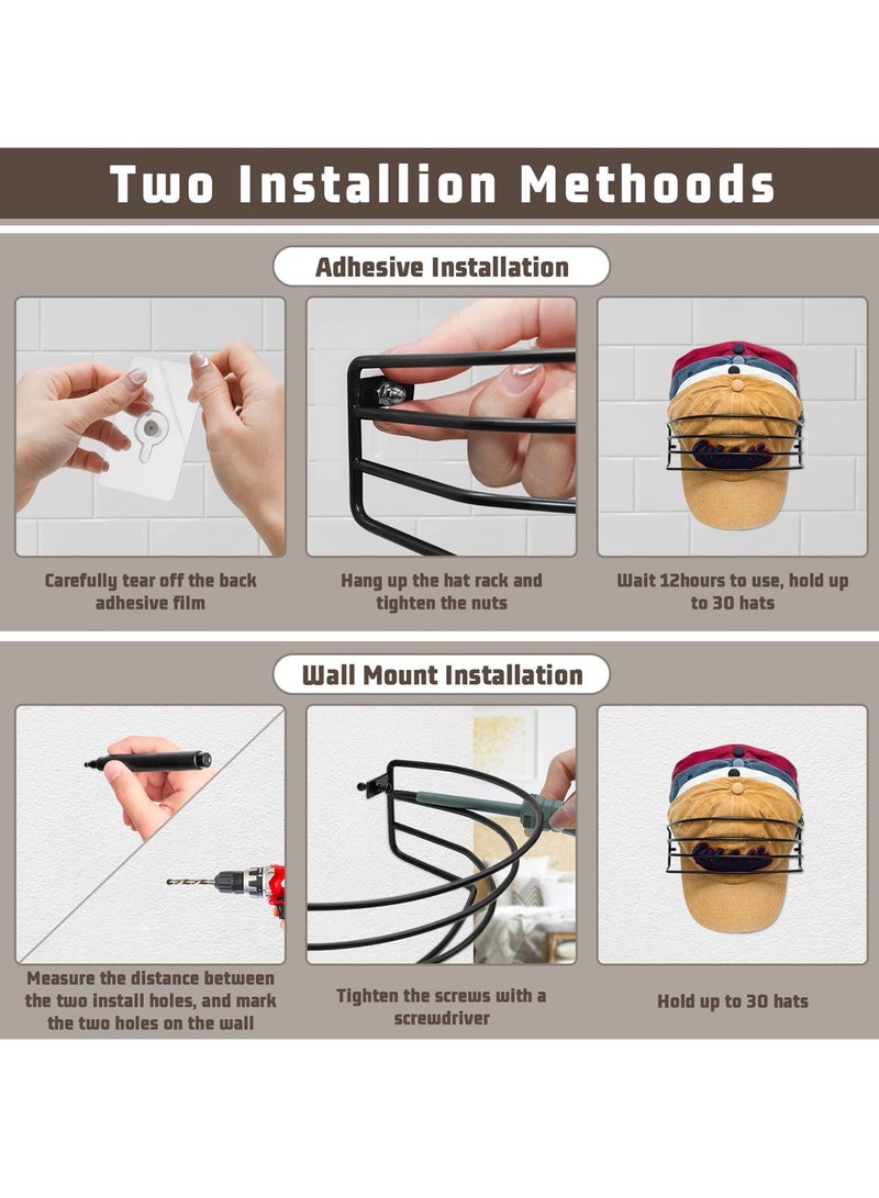 SYOSI Metal Hat Racks, Holds Up to 30 Baseball Caps, Wall and Door Cap Organizers, 2 Pack  - Image 5