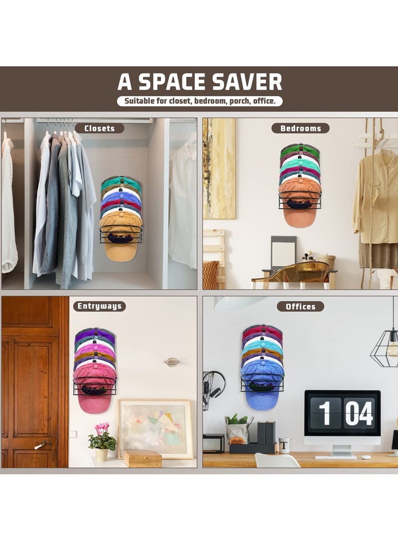 SYOSI Metal Hat Racks, Holds Up to 30 Baseball Caps, Wall and Door Cap Organizers, 2 Pack  - Image 2