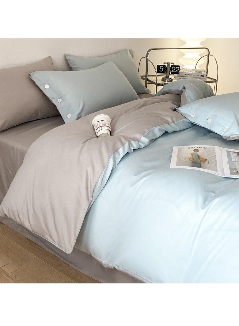 AROAQ Bed Cover Set, Soft Luxurious Pure Bedsheet Set, Long-staple Cotton Simple Solid Color Bed Sheet Quilt Cover Bedding Twill Cotton Set, ( Campanula, 1.8m fitted sheet set of four) - Image 1