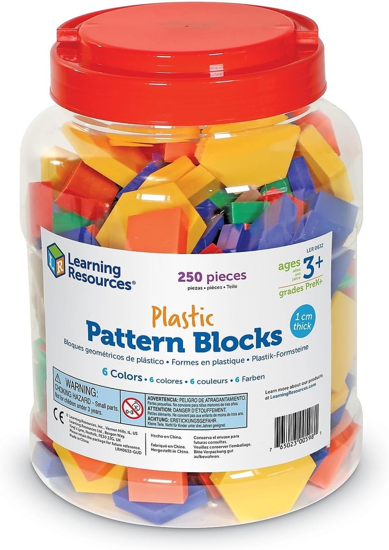 Learning Resources كتل نمط بلاستيكية (مجموعة 250 قطعة، سمك 1 سم، 6 أشكال، للأعمار 4 سنوات فما فوق) - Image 3